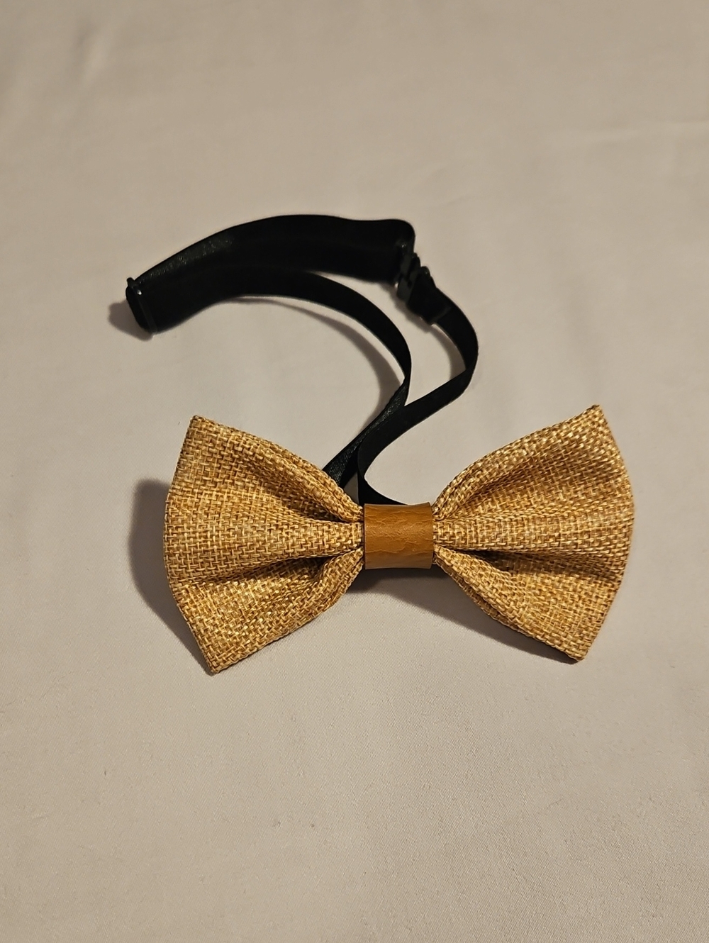 Textured Gold Bow Tie with Black Strap